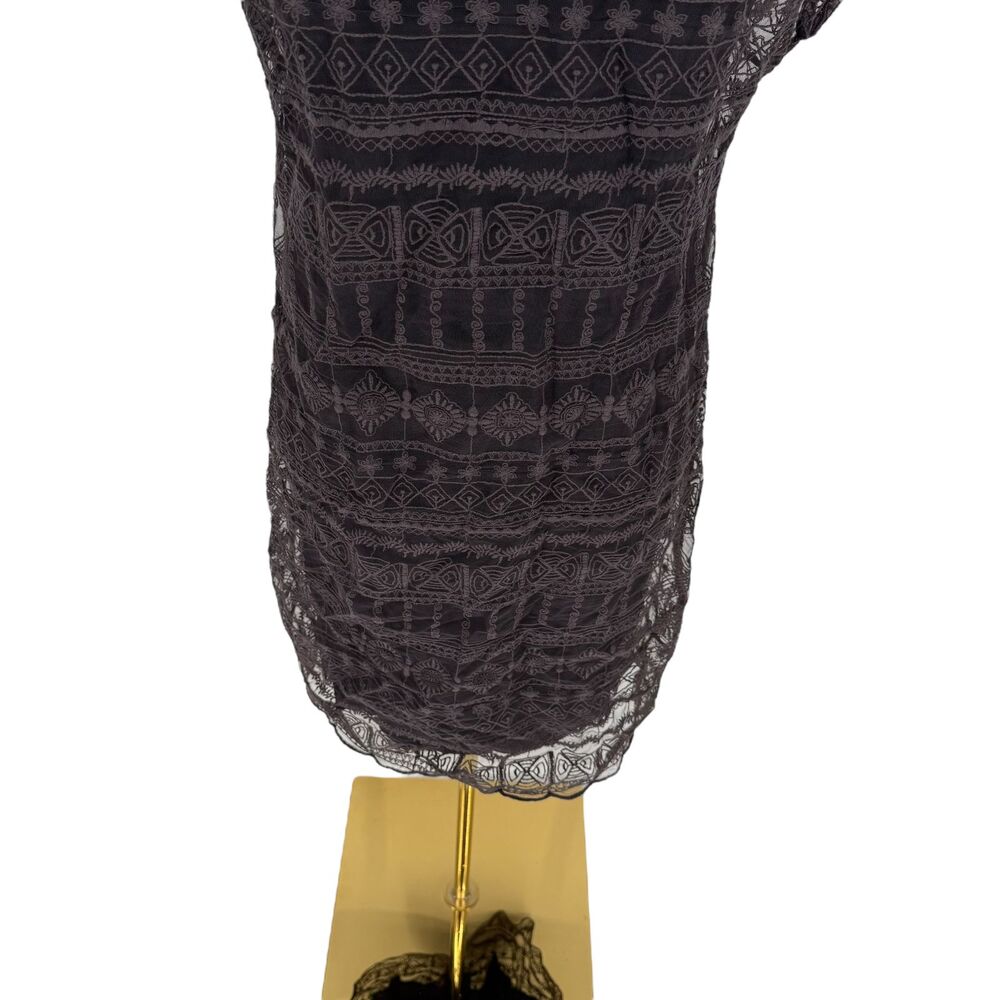 Garnet Hill Lace Dress 4 Brown Taupe Embroidered Lined Shift Slip Scalloped Hem - Picture 14 of 14